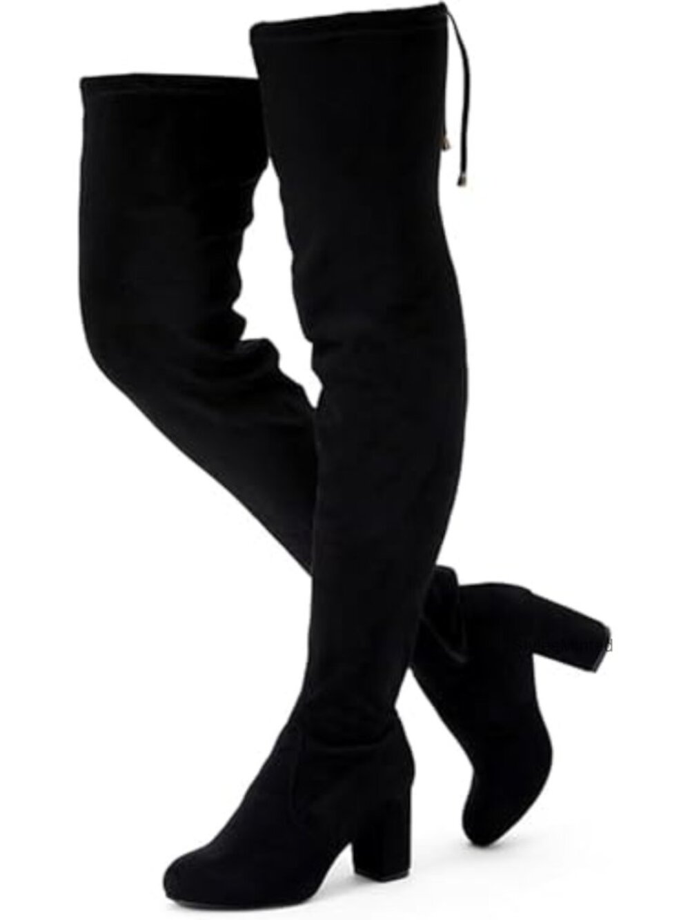 Over the Knee Thigh High Boots Block Heel Faux Suede Zip